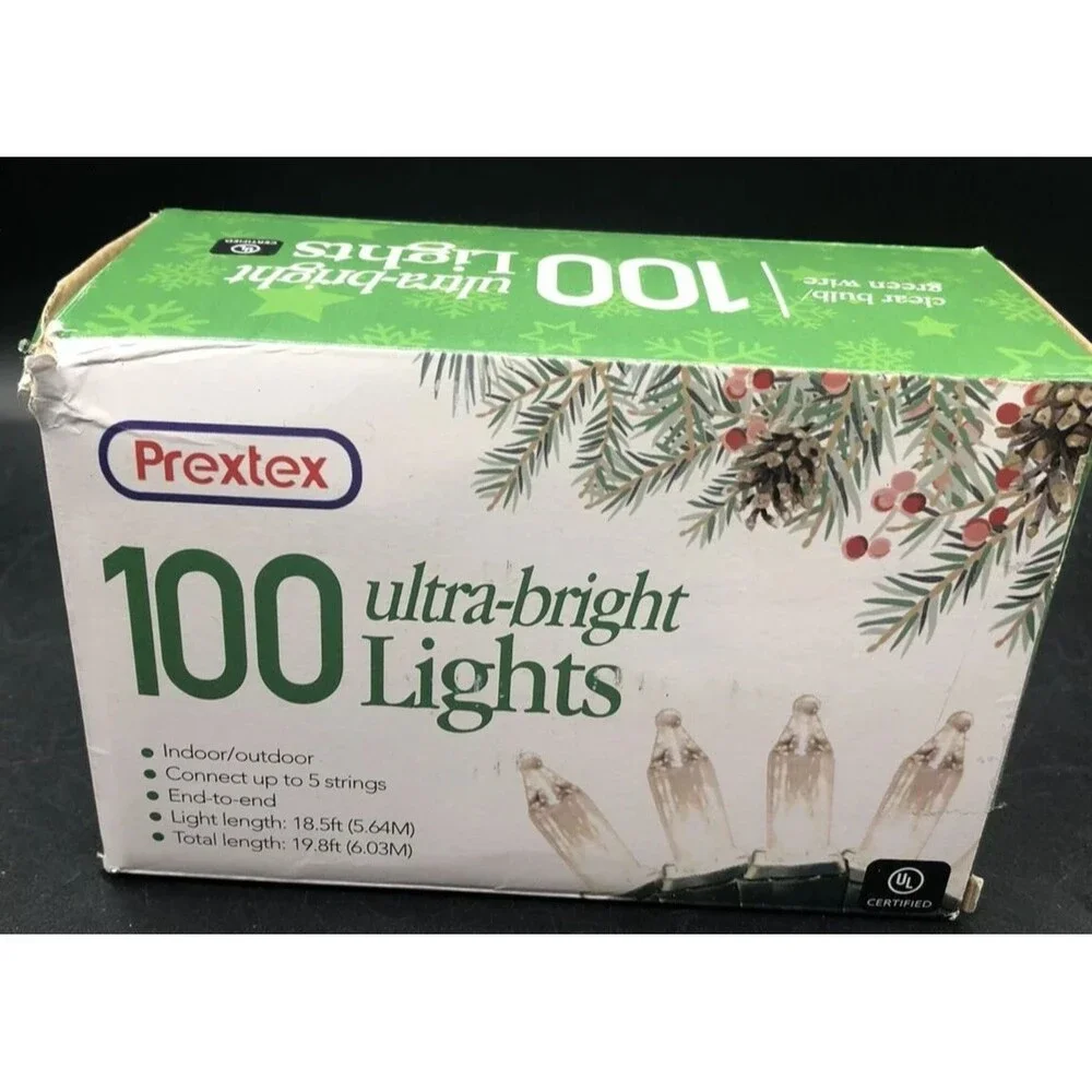 Prextex Ultra-Bright 100 Indoor/Outdoor White Light String Up to 5 Strings New